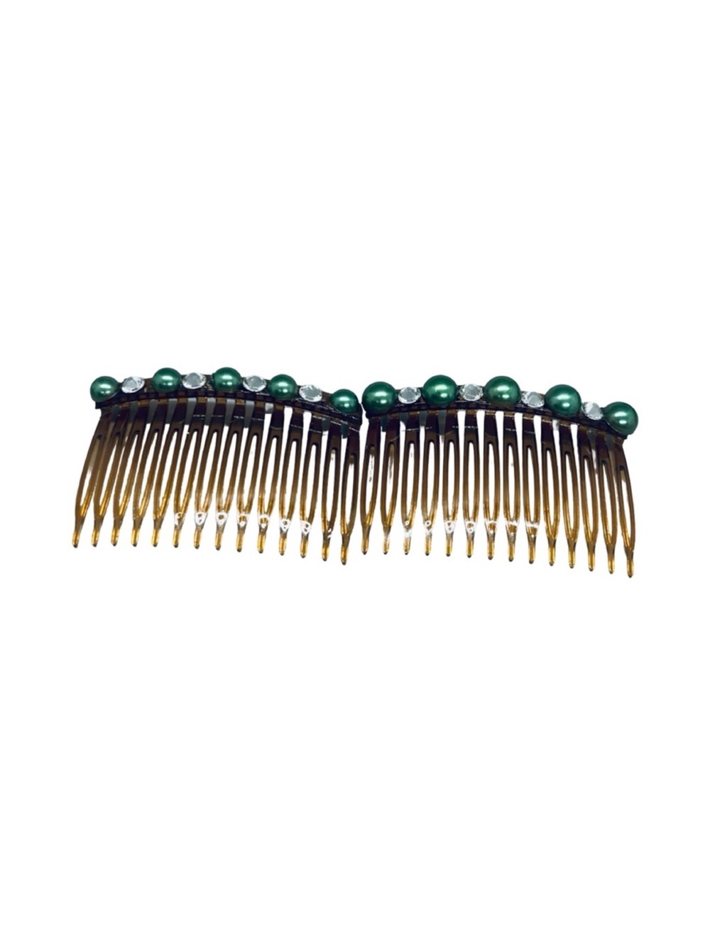 Green Pearl & Crystal Double Hair Comb Set FINAL PRICE DROP